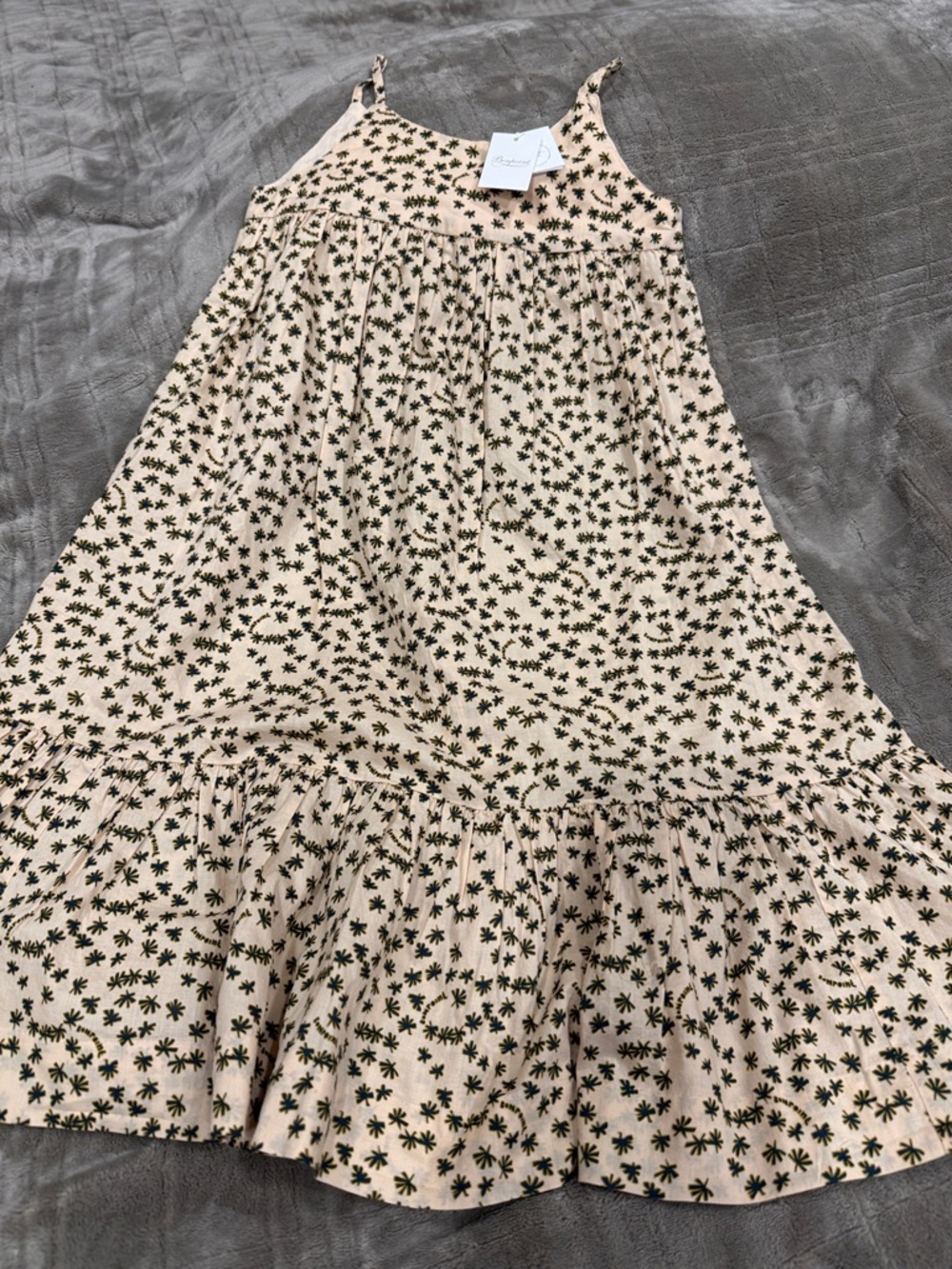 Bonpoint Beige Sundress with Black Floral Motif